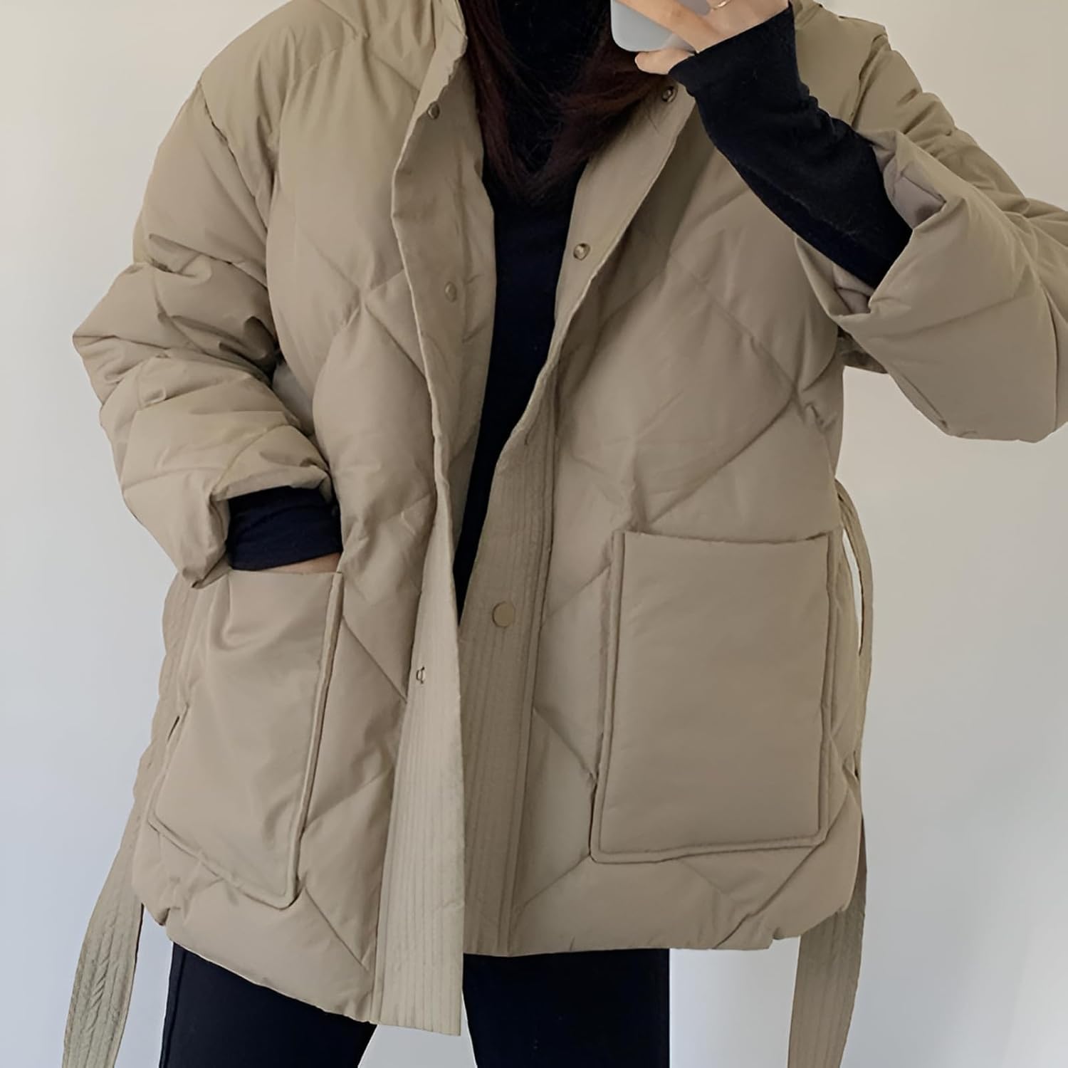 撥水/防風＞ウエストマークドロストミドル丈中綿ジャケット MONO-MART